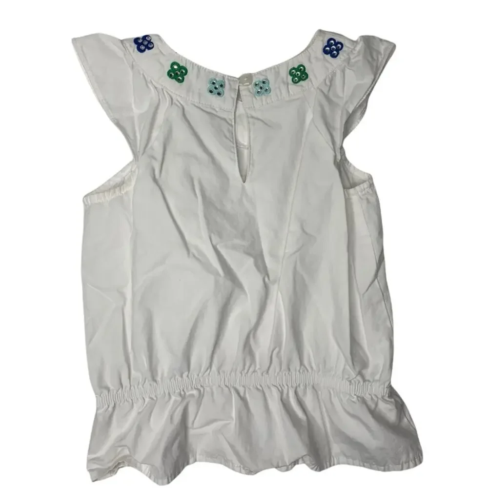 Gymboree Sleeveless top Beaded floral neckline ruffle hem Size 3